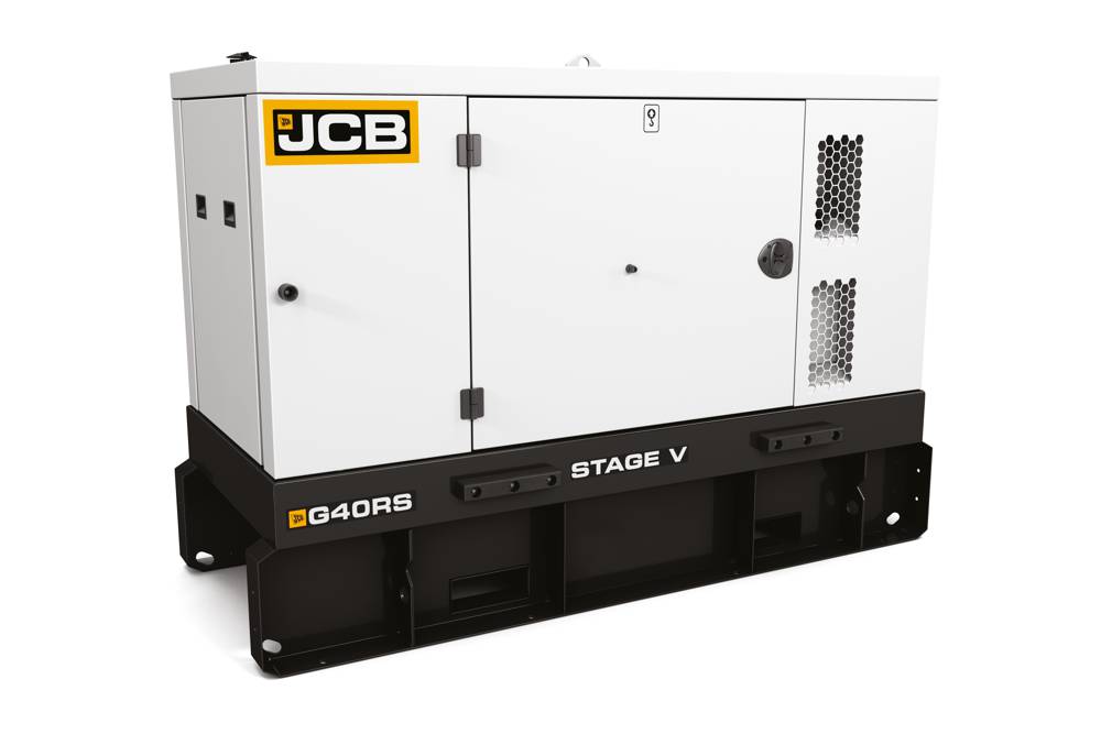 Image of an industrial diesel generator, JCB brand, built into a robust canopy which is suitable for rental