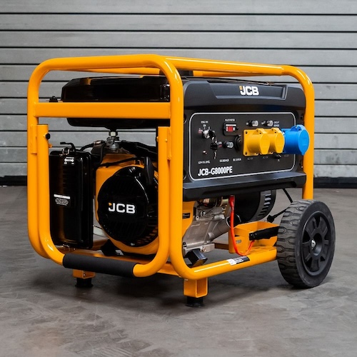 image of a JCB petrol generator, which has 110v sockets suitable for construction sites