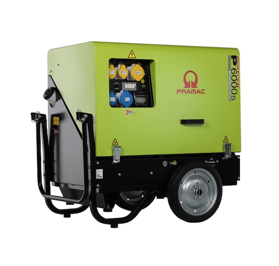 image of a Pramac 6kva diesel generator, on mobile wheels. Also known as a small diesel generator.